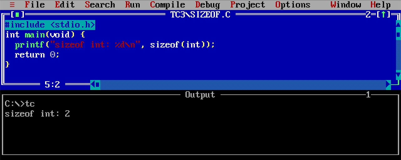 sizeof int 2 bytes