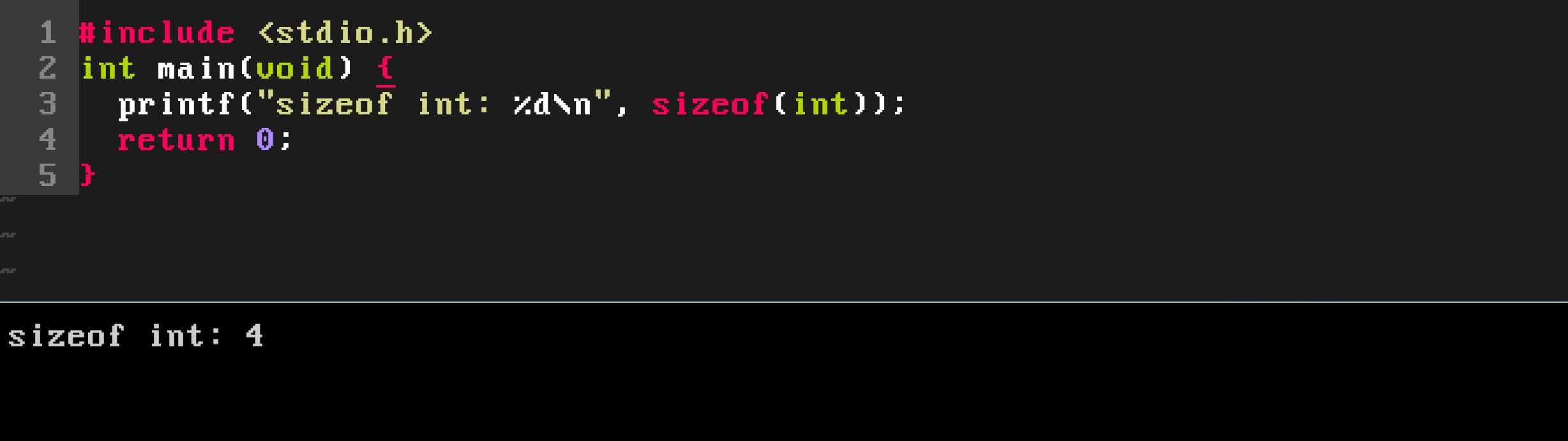 sizeof int 4 bytes