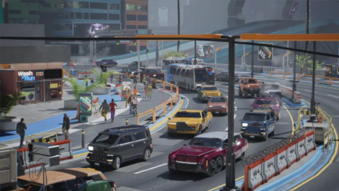 cyberpunk traffic jam
